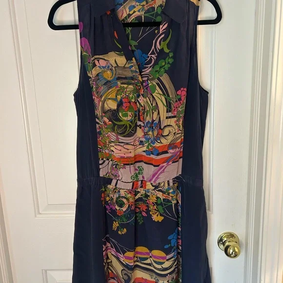 Anthropologie Leifnotes Silk Printed Blue Dress Size 6 - Picture 2 of 8